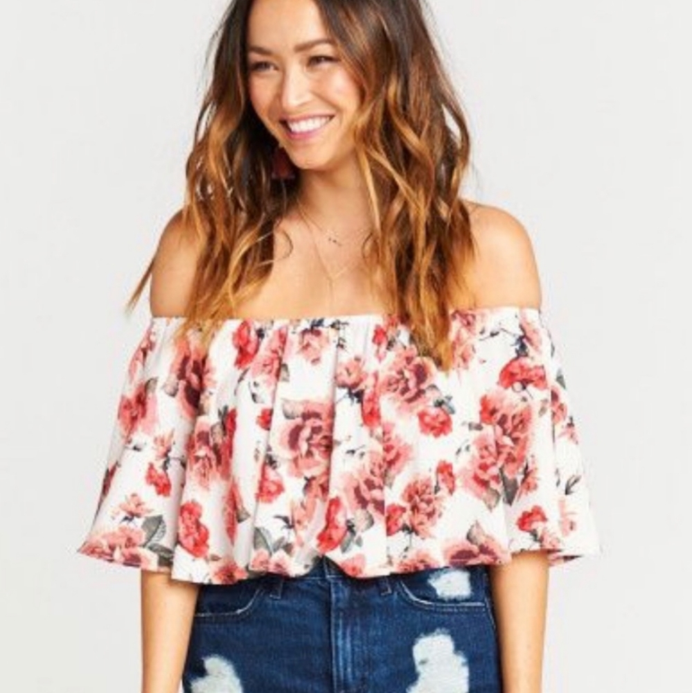 Show Me Your Mumu Crop Top Heidi Ruffle In Romantic Rose Stretch Women's Medium